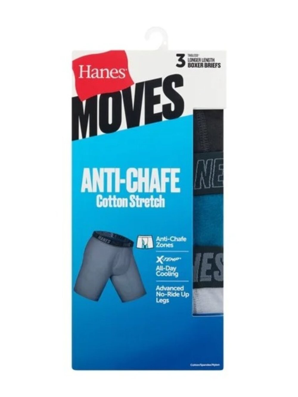 Hanes Men’s Moves Anti-Chafe Boxer Briefs 3-Pack
